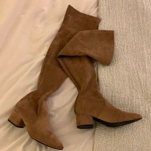 Brown Over The Knee Pointed Toe Boots